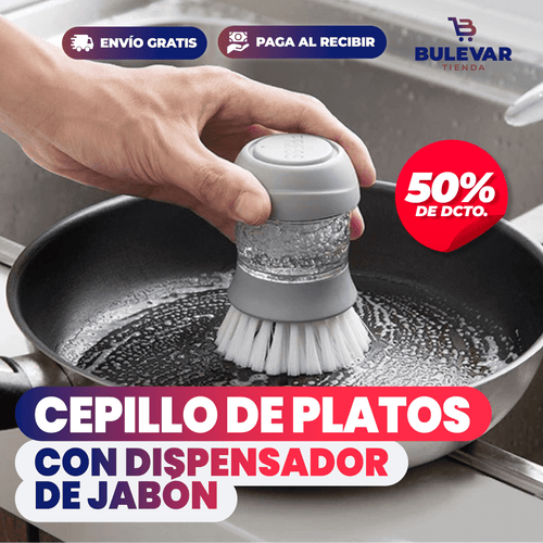 CEPILLO PARA LAVAR PLATOS CON DISPENSADOR DE JABÓN